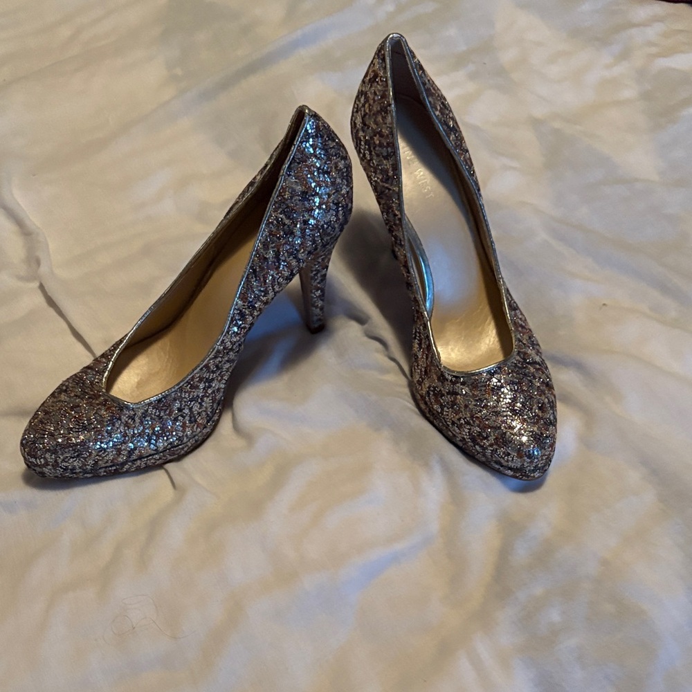 Nine West Silver Glitter Heels